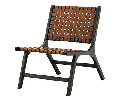Fayme Camel Armless Leather Woven-Back Lounge Chair