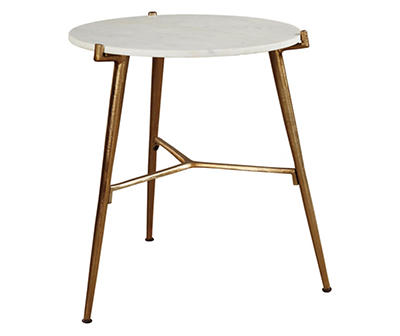 Chadton Round White Marble & Gold Metal Accent Table
