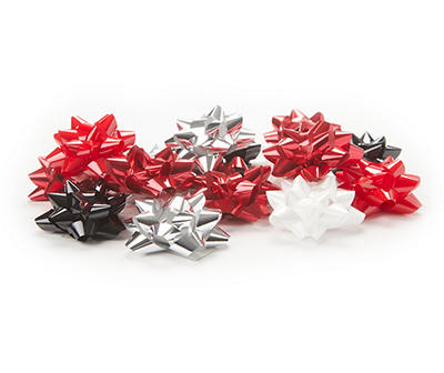 Red, Black, White & Silver Specialty Gift Bows, 15-Pack