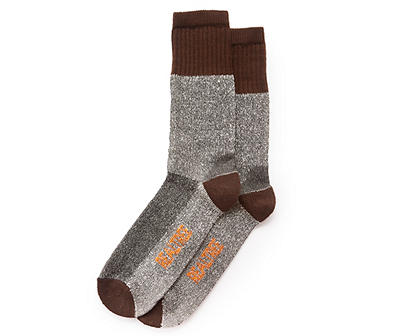 Men's Size 10-13 Gray & Brown Marled Wool-Blend Socks, 1-Pair