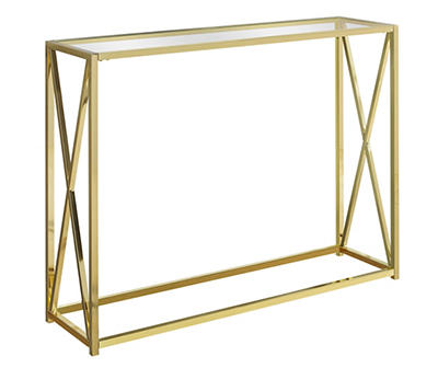 Tempered Glass & Gold Metal X Accent Table