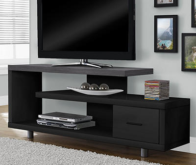 Tv Stand, 60"L / Black / Grey Top With 1 Drawer