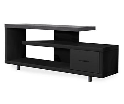 Tv Stand, 60"L / Black / Grey Top With 1 Drawer