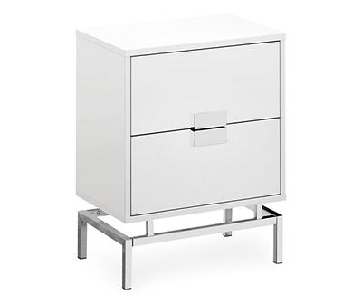 Glossy White & Chrome Metal Retro Accent Table