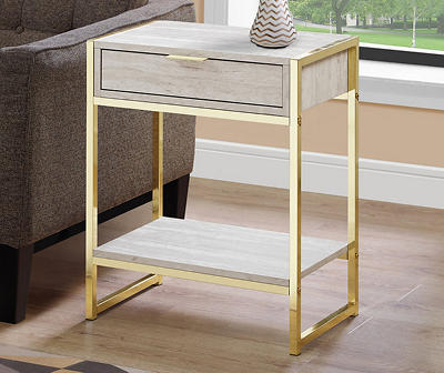 Beige Marble & Gold Metal Accent Table