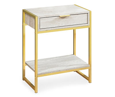 Beige Marble & Gold Metal Accent Table