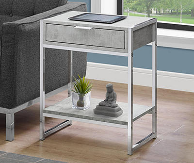 Gray Cement & Chrome Metal Accent Table