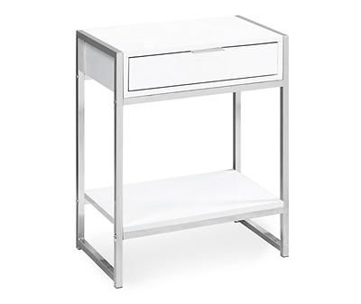 Glossy White & Chrome Metal Accent Table