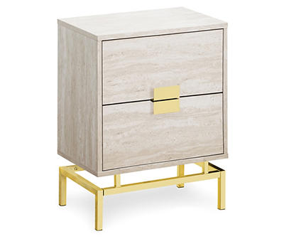 Beige Marble & Gold Metal Retro Accent Table