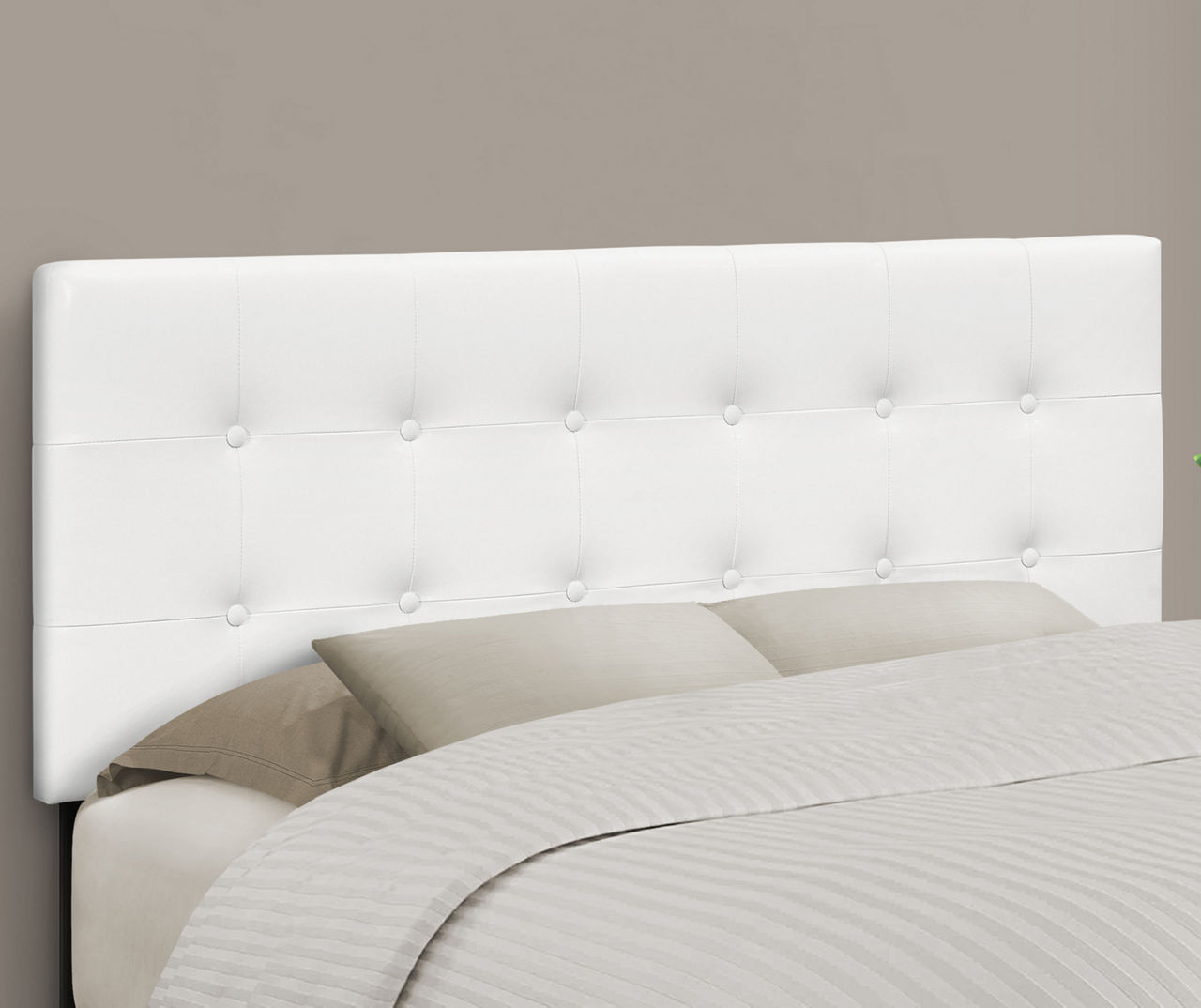 White Full Faux Leather Button Tufted Headboard