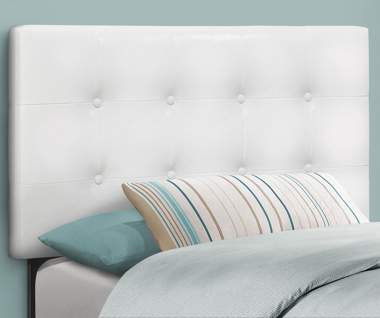 White Twin Faux Leather Button Tufted Headboard