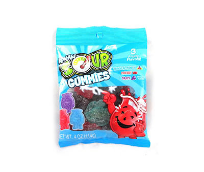 Sour Gummies Cherry, Grape & Tropical Punch Gummi Candy, 4 Oz.