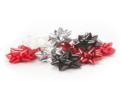 Red, Black, White & Silver Holiday Gift Bows, 12-Pack