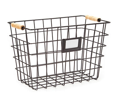 Large Black Wire Bin With Label