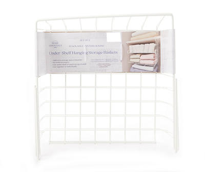 White Hanging Stackable Storage Basket, 2-Pack