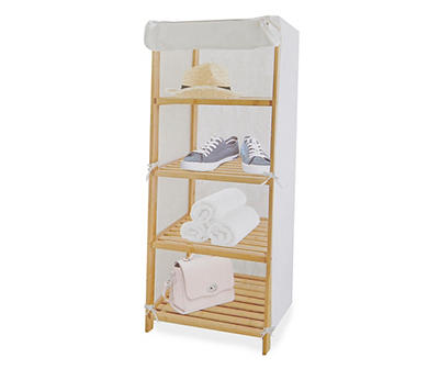 Natural Brown 4-Tier Bamboo Shelf With Beige Cover