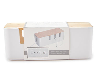 White Cord Storage Box With Bamboo Lid - Big Lots