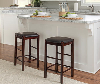 Bay Espresso Faux Leather & Wood Counter Stools, 2-Pack