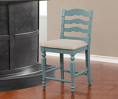 Bristol Antique Blue Padded Wood Counter Stool
