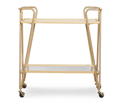 Milton Gold 2-Shelf Metal Mid-Century Bar Cart