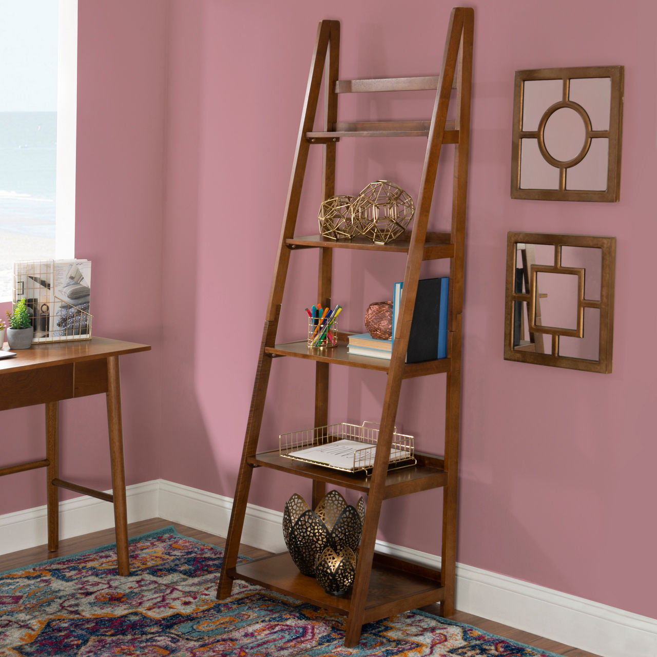 Walnut deals ladder bookcase