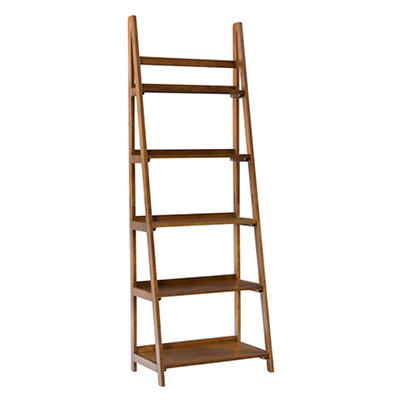 Presley Walnut 5-Shelf Ladder Bookcase