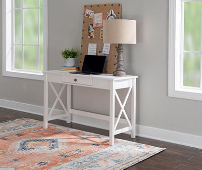 Richland White 1-Drawer Wood X Leg Desk
