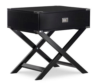 Cami Black 1-Drawer X Base Accent Table