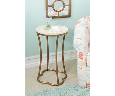 Globa Designs White & Gold Capiz Mosaic Beehive Accent Table