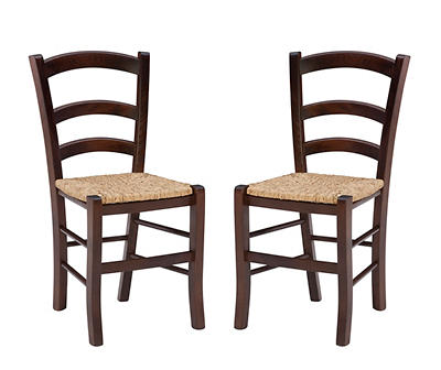 Bordeaux Walnut Handwoven Ladder Back Side Chairs, 2-Pack