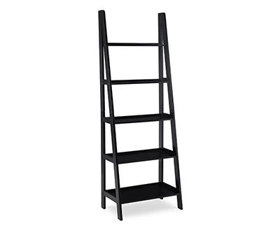 Boston Black Wood 5-Shelf Ladder Bookcase