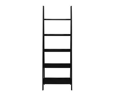 Boston Black Wood 5-Shelf Ladder Bookcase