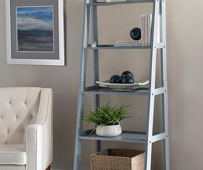 Boston Gray 5-Shelf Wooden Ladder Bookcase