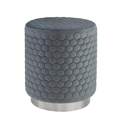 Royal Gray Quilted Ottoman With Silver Base