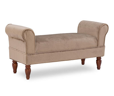 Elsie Coffee & Dark Mahogany Upholstered Rolled Arm Bench