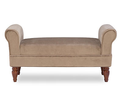 Elsie Coffee & Dark Mahogany Upholstered Rolled Arm Bench