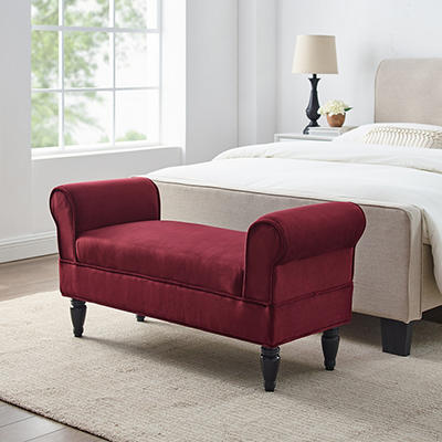 Elsie Berry & Dark Mahogany Upholstered Rolled Arm Bench