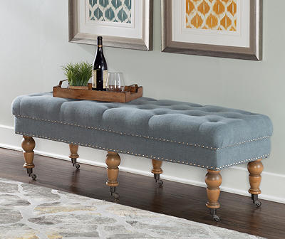 Claire Charcoal Linen Upholstered Rolling Bench