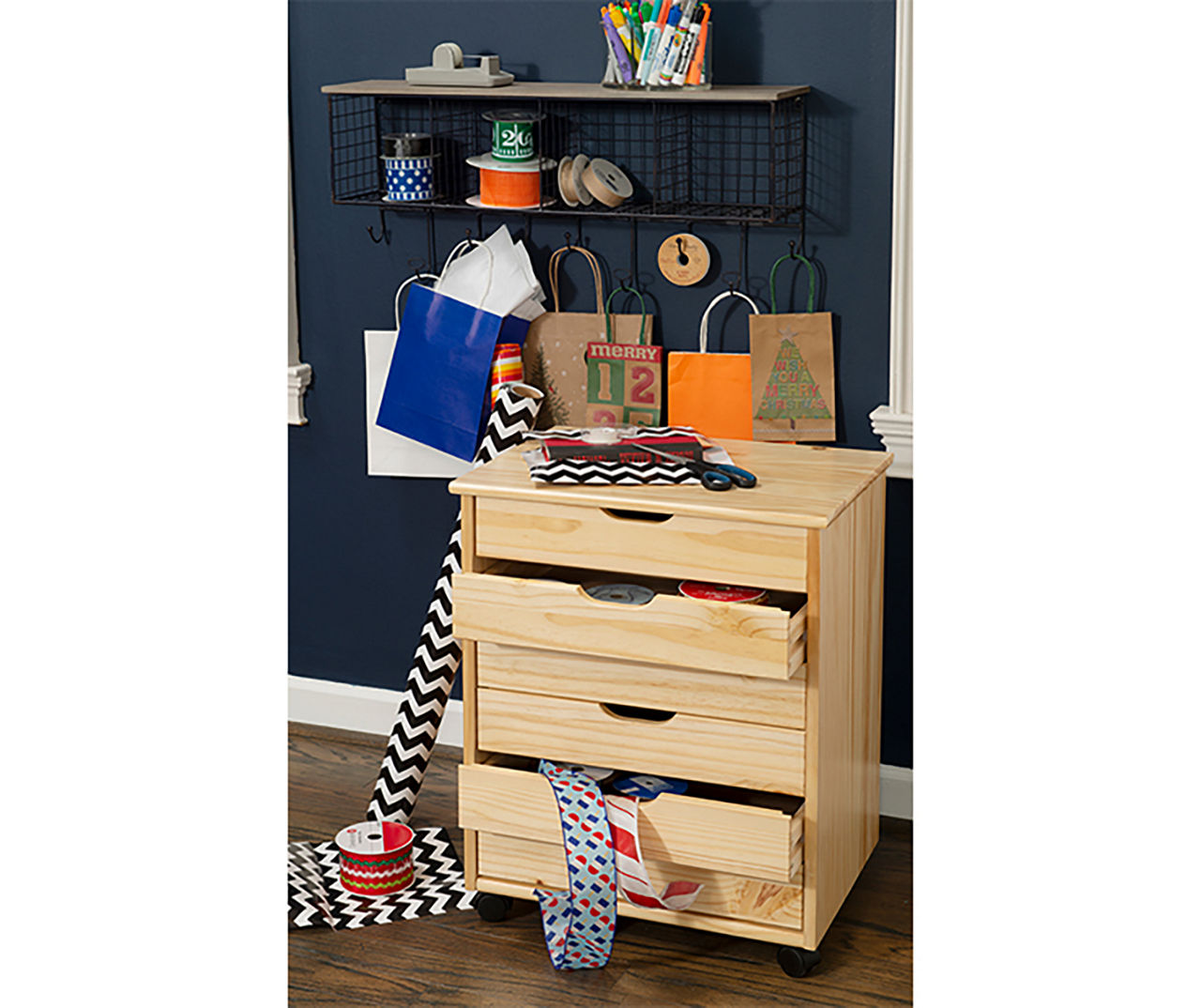 Craft Mate Wide Natural 6-Drawer Rolling Storage Cart