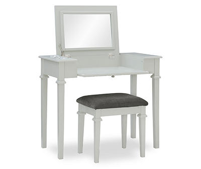 Holly 2-Piece White & Gray Lifting Mirror Vanity Set