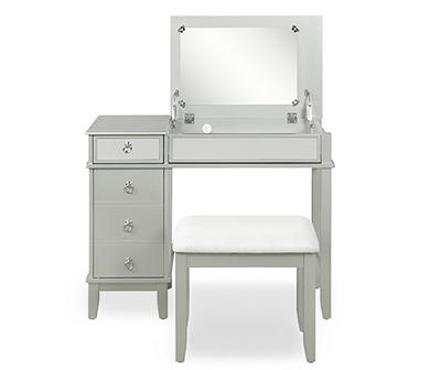 Jasmine 2-Piece White 1-Drawer Lifting Mirror Vanity Set