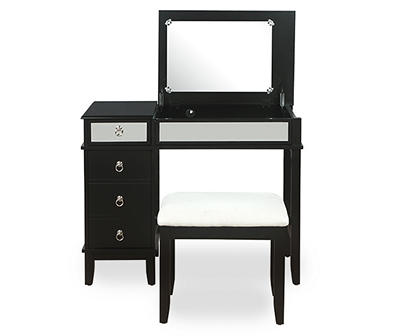 Jasmine 2-Piece Black & White 1-Drawer Lifting Mirror Vanity Set
