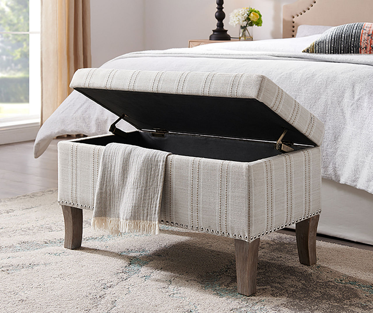 Lisa Railroad Striped Storage Ottoman