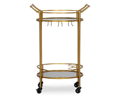 Hale Gold 2-Shelf Round Metal Rolling Bar Cart