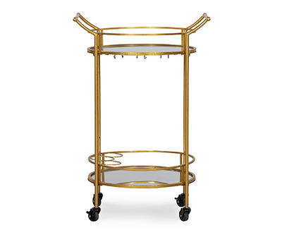 Hale Gold 2-Shelf Round Metal Rolling Bar Cart