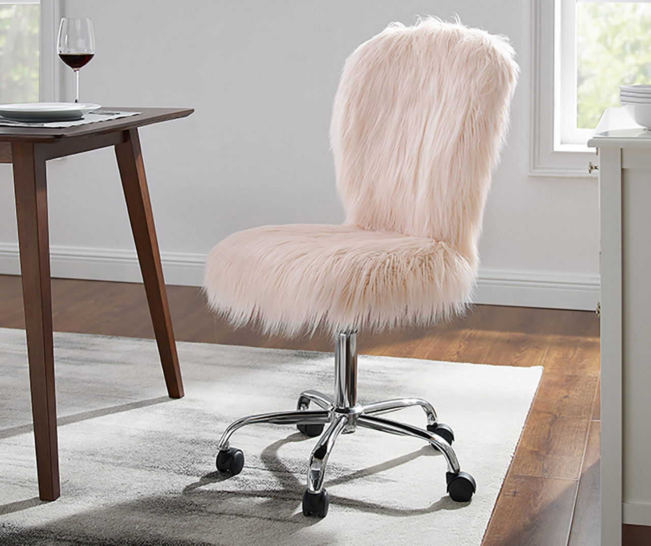 Comfort Home Blush Pink Faux Fur Swivel Chair | Big Lots