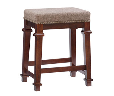Clark Walnut & Light Brown Upholstered Tweed Backless Counter Stool