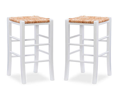 Paris Beige & White Wooden Handwoven Rush Counter Stools, 2-Pack