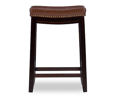 Brooke Cognac & Dark Brown Faux Leather Backless Padded Bar Stool