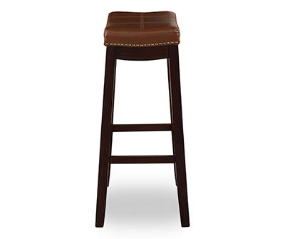Brooke Cognac & Dark Brown Faux Leather Backless Padded Counter Stool